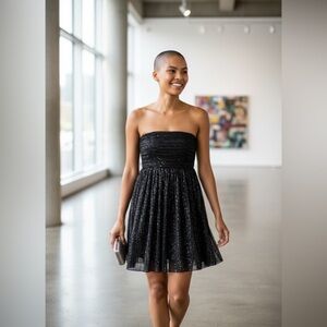 NWOT Express Women’s Black Strapless High/Low Dress with Silver Sparkle -Size 10